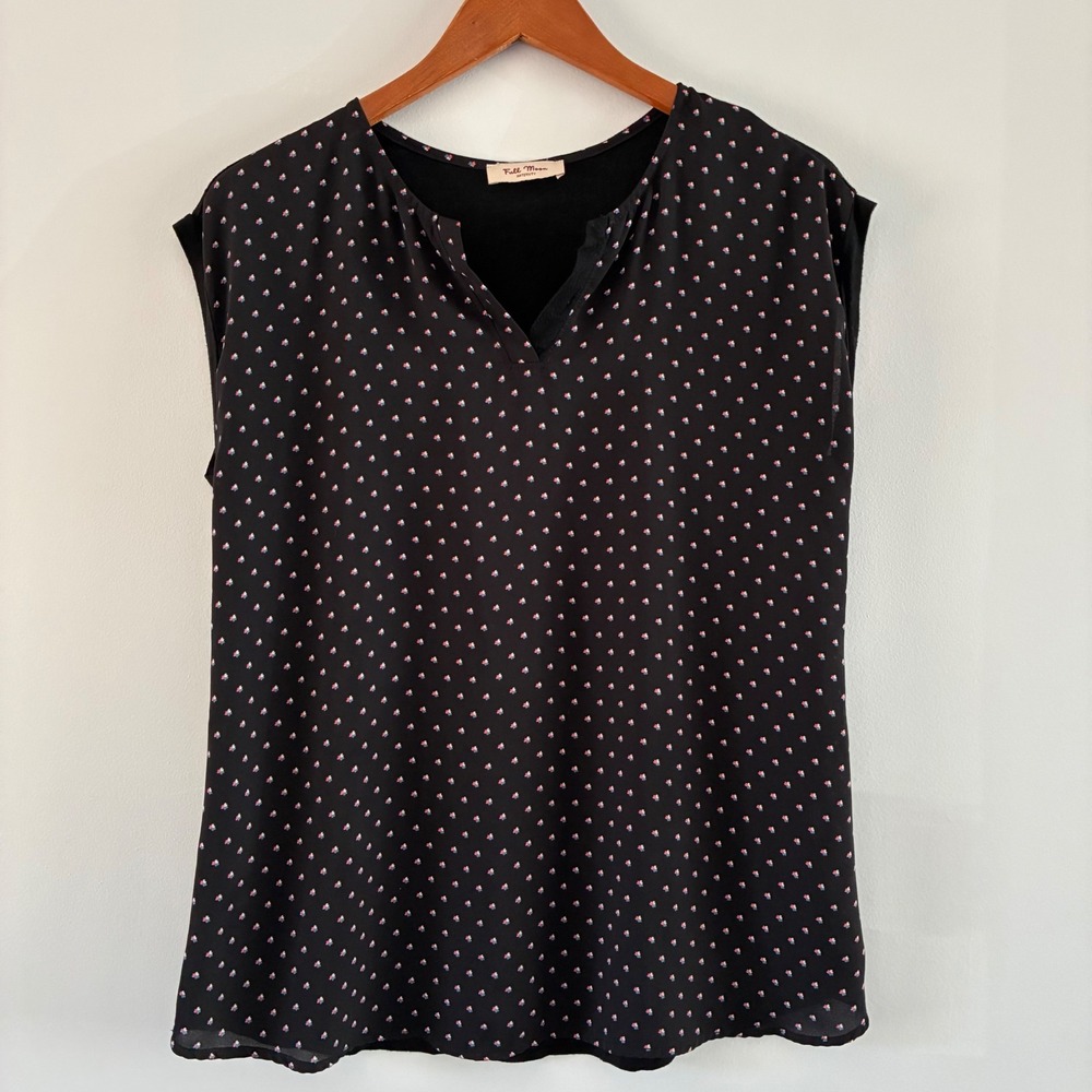Full Moon Maternity Top Women S Black Floral Split Neck Mixed Media Pregnancy